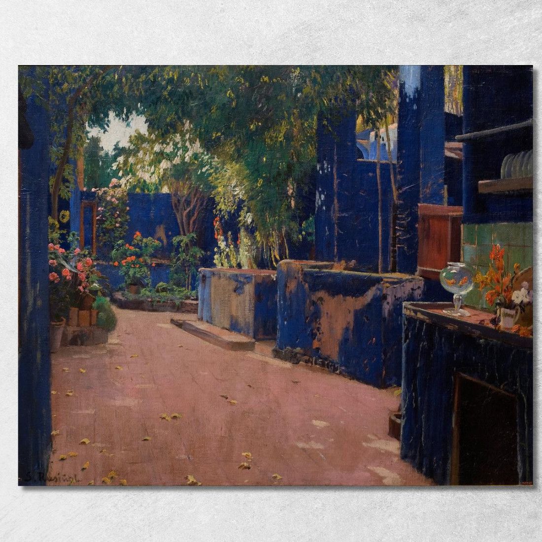 Cortile Blu. Arenys De Munt Santiago Rusiñol srs3 quadro stampato su tela