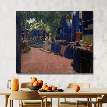 Cortile Blu. Arenys De Munt Santiago Rusiñol srs3 quadro stampato su tela