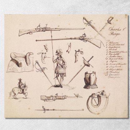 Schizzi Di Armature – Studio Per Carlo I Sir John Everett Millais jem34 quadro stampato su tela