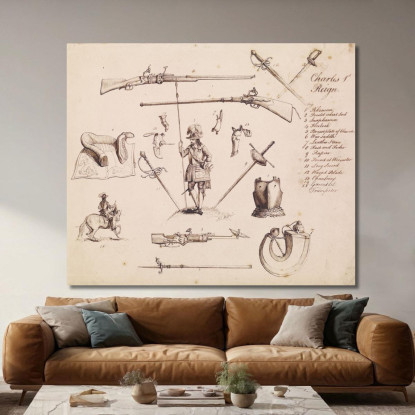 Schizzi Di Armature – Studio Per Carlo I Sir John Everett Millais jem34 quadro stampato su tela