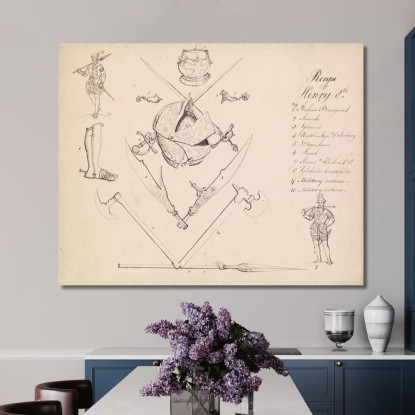 Schizzi Di Armature – Studio Per Enrico Viii Sir John Everett Millais jem36 quadro stampato su tela