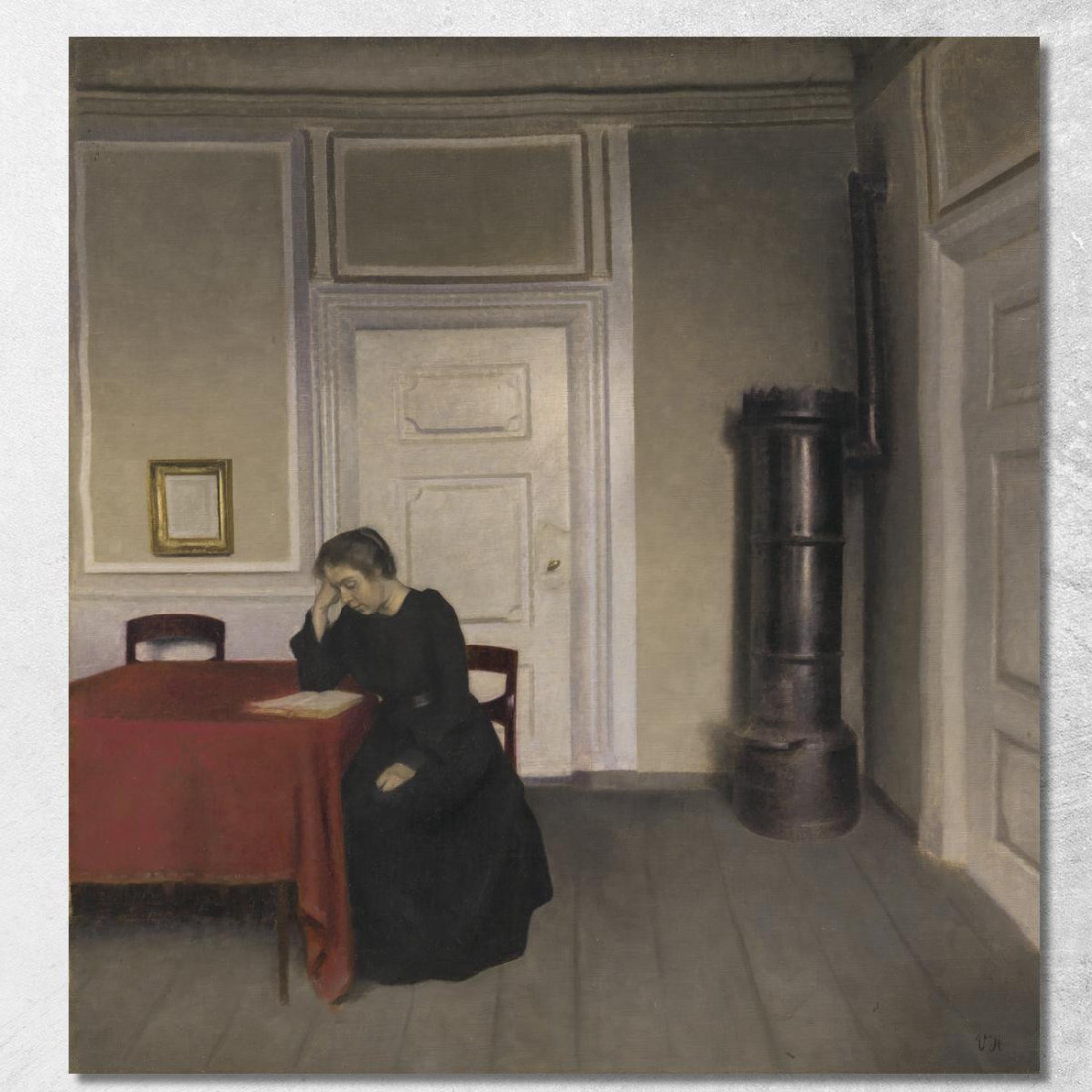 Una Stanza Nella Casa Dell'Artista In Strandgade Copenaghen Con La Moglie Dell'Artista Vilhelm Hammershøi vhm2 quadro stampato