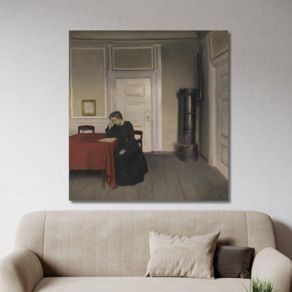 Una Stanza Nella Casa Dell'Artista In Strandgade Copenaghen Con La Moglie Dell'Artista Vilhelm Hammershøi vhm2 quadro stampato