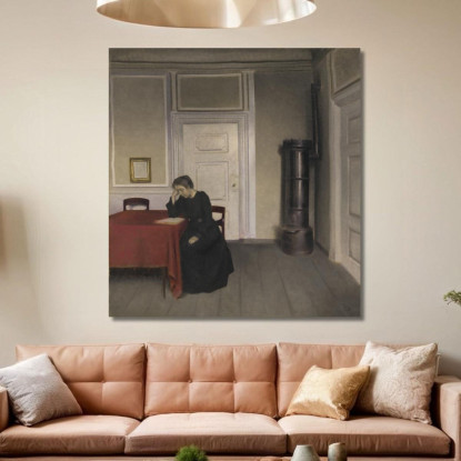 Una Stanza Nella Casa Dell'Artista In Strandgade Copenaghen Con La Moglie Dell'Artista Vilhelm Hammershøi vhm2 quadro stampato