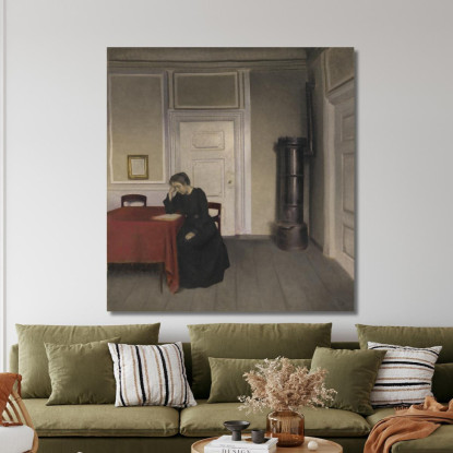 Una Stanza Nella Casa Dell'Artista In Strandgade Copenaghen Con La Moglie Dell'Artista Vilhelm Hammershøi vhm2 quadro stampato