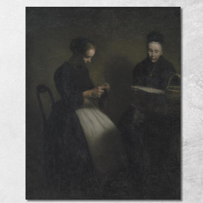 Sera Nel Salotto. La Madre E La Moglie Dell'Artista Vilhelm Hammershøi vhm8 quadro stampato su tela