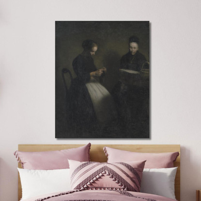 Sera Nel Salotto. La Madre E La Moglie Dell'Artista Vilhelm Hammershøi vhm8 quadro stampato su tela
