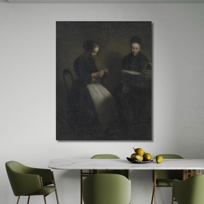 Sera Nel Salotto. La Madre E La Moglie Dell'Artista Vilhelm Hammershøi vhm8 quadro stampato su tela