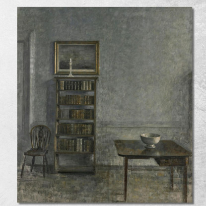 Interno Con Una Libreria Da Tavolo E Sedia Windsor Strandgade 25 Vilhelm Hammershøi vhm27 quadro stampato su tela