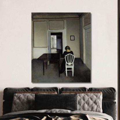 Interno Con Ida Su Una Sedia Bianca Vilhelm Hammershøi vhm29 quadro stampato su tela