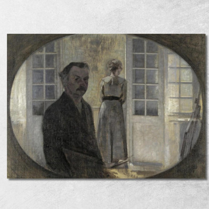 Interno Con L'Artista E Sua Moglie (Doppio Ritratto Dell'Artista E Sua Moglie Visti Attraverso Uno Specchio) Vilhelm Hammershøi