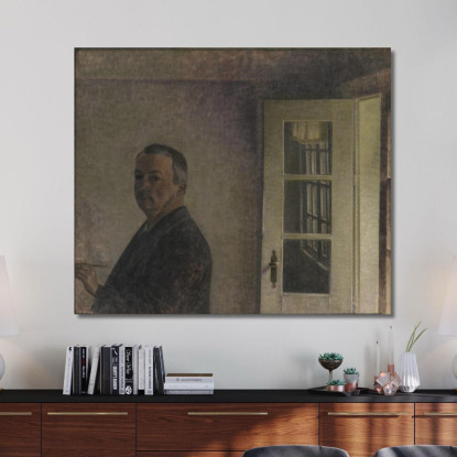 Autoritratto. Il Cottage Spurveskjul A Sorgenfri A Nord Di Copenaghen Vilhelm Hammershøi vhm53 quadro stampato su tela