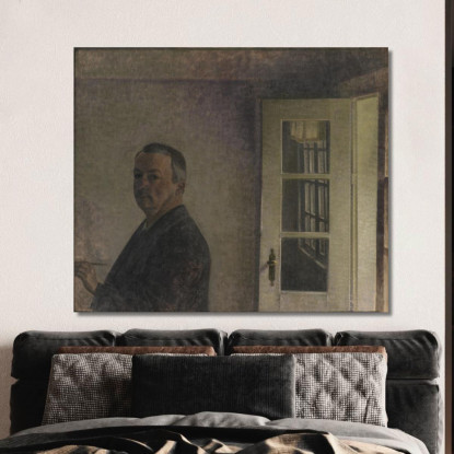 Autoritratto. Il Cottage Spurveskjul A Sorgenfri A Nord Di Copenaghen Vilhelm Hammershøi vhm53 quadro stampato su tela
