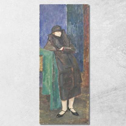Signora In Piedi Con Collo Di Pelliccia E Cappello Nero Walther Gamerith wgm22 quadro stampato su tela