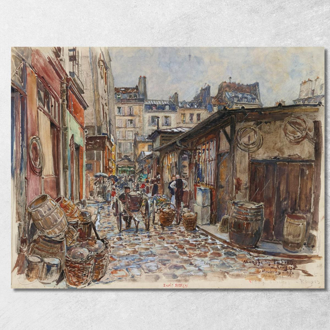 Il Marché Des Enfants-Rouges Lato Ovest Sotto La Pioggia Nel 1907 3° Arrondissement Frédéric Houbron fhb23 quadro stampato su t