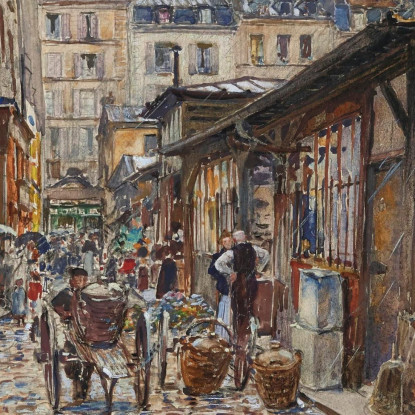Il Marché Des Enfants-Rouges Lato Ovest Sotto La Pioggia Nel 1907 3° Arrondissement Frédéric Houbron fhb23 quadro stampato su t