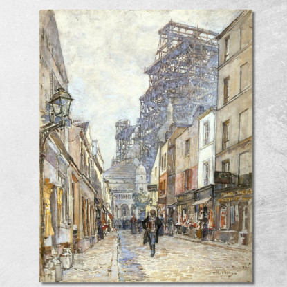 Rue Du Chevalier-De-La-Barre Con Il Sacré-Cœur In Costruzione Frédéric Houbron fhb39 quadro stampato su tela