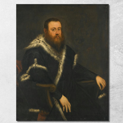 Ritratto Di Un Uomo Barbuto In Abito Nero Con Pelliccia Jacopo Tintoretto jtn16 quadro stampato su tela