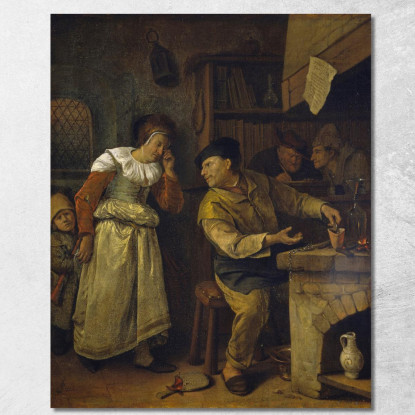 Un Orefice Che Fonde I Gioielli Di Una Donna Alla Presenza Di Un Notaio Jan Steen jsn4 quadro stampato su tela