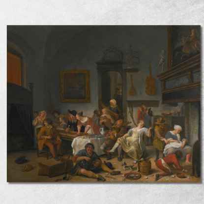 Interno Di Una Taverna Con Persone Che Bevono E Fanno Musica Jan Steen jsn10 quadro stampato su tela