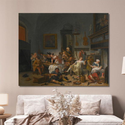 Interno Di Una Taverna Con Persone Che Bevono E Fanno Musica Jan Steen jsn10 quadro stampato su tela