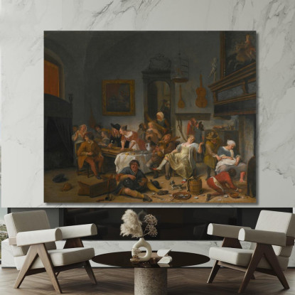 Interno Di Una Taverna Con Persone Che Bevono E Fanno Musica Jan Steen jsn10 quadro stampato su tela
