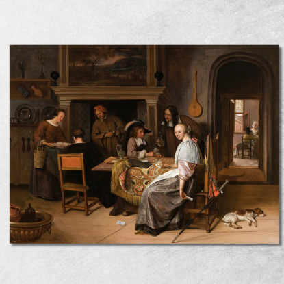 Una Compagnia Elegante In Un Interno Con Figure Che Giocano A Carte A Un Tavolo Jan Steen jsn15 quadro stampato su tela