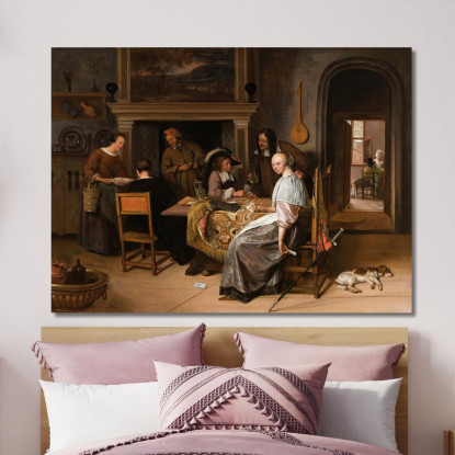 Una Compagnia Elegante In Un Interno Con Figure Che Giocano A Carte A Un Tavolo Jan Steen jsn15 quadro stampato su tela