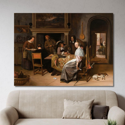Una Compagnia Elegante In Un Interno Con Figure Che Giocano A Carte A Un Tavolo Jan Steen jsn15 quadro stampato su tela