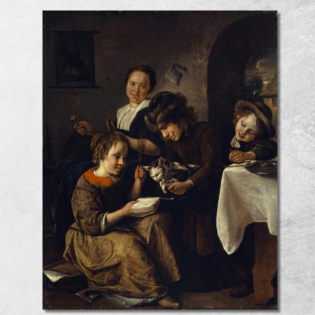 Bambini Che Insegnano A Un Gatto A Leggere Jan Steen jsn21 quadro stampato su tela