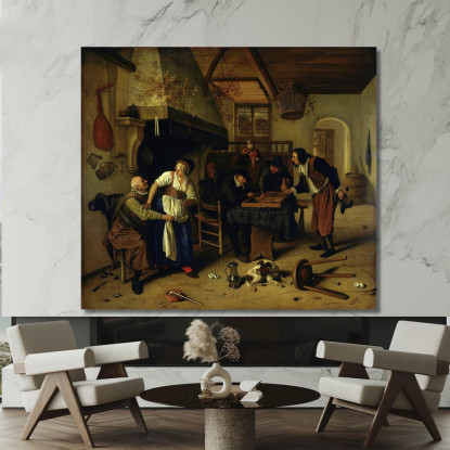 Interno Di Un'Osteria Con Un Vecchio Che Si Diverte Con La Locandiera E Due Uomini Che Giocano A Tric-Trac Noto Come 'Due Tipi