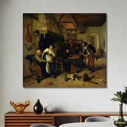 Interno Di Un'Osteria Con Un Vecchio Che Si Diverte Con La Locandiera E Due Uomini Che Giocano A Tric-Trac Noto Come 'Due Tipi