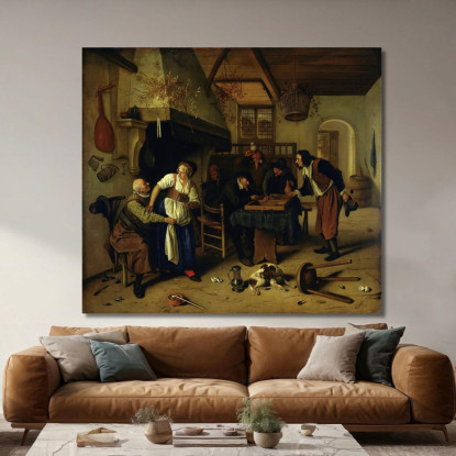 Interno Di Un'Osteria Con Un Vecchio Che Si Diverte Con La Locandiera E Due Uomini Che Giocano A Tric-Trac Noto Come 'Due Tipi