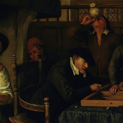 Interno Di Un'Osteria Con Un Vecchio Che Si Diverte Con La Locandiera E Due Uomini Che Giocano A Tric-Trac Noto Come 'Due Tipi