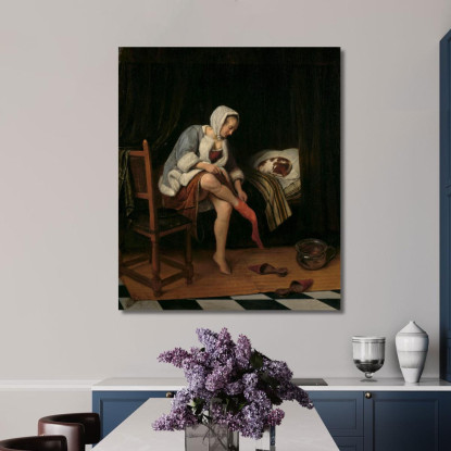 Donna Alla Sua Toilette Jan Steen jsn86 quadro stampato su tela