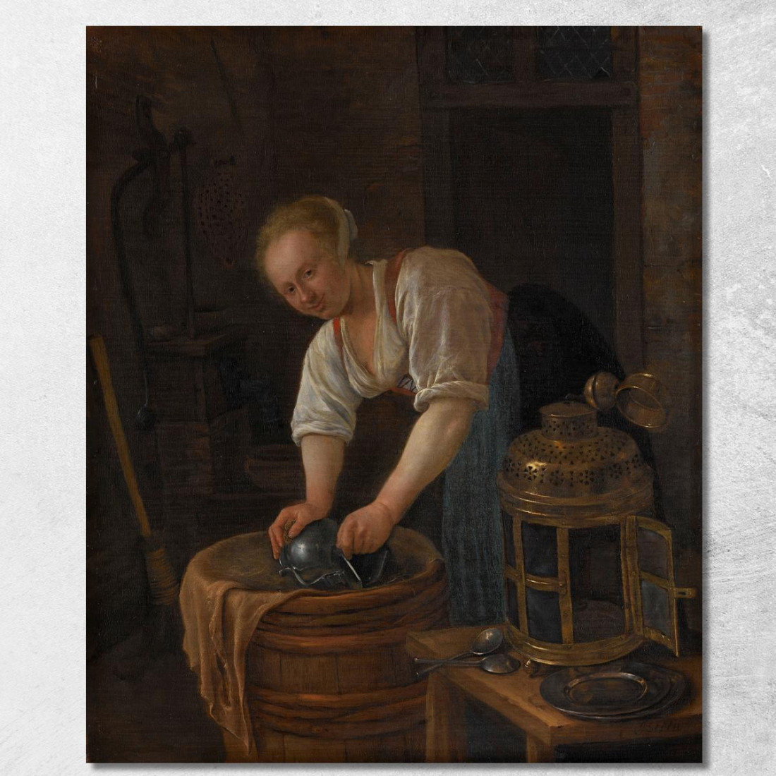 Donna Che Lucida Stoviglie Jan Steen jsn88 quadro stampato su tela