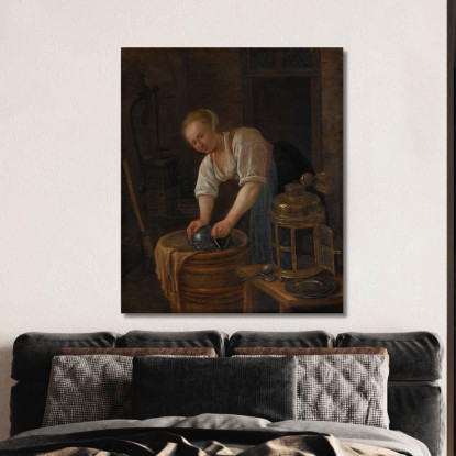 Donna Che Lucida Stoviglie Jan Steen jsn88 quadro stampato su tela