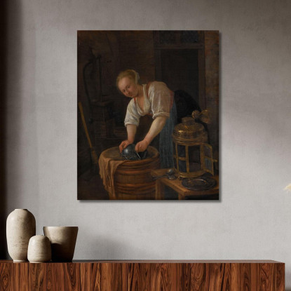 Donna Che Lucida Stoviglie Jan Steen jsn88 quadro stampato su tela