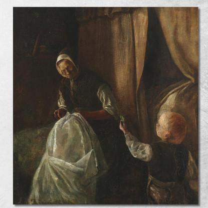 Un Ragazzo Porge Alla Nonna Un Pisello Verde Laurits Andersen Ring lar11 quadro stampato su tela