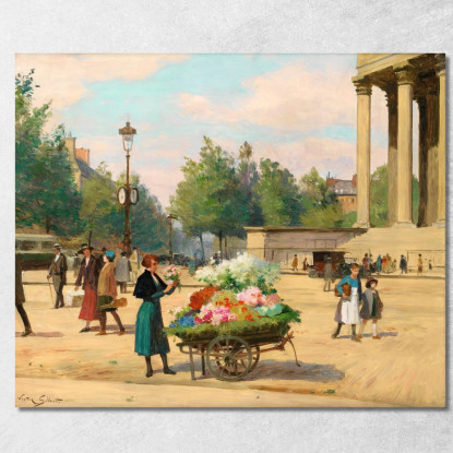 Venditrice Di Fiori Davanti Alla Chiesa Della Madeleine Parigi Victor Gabriel Gilbert vgg10 quadro stampato su tela