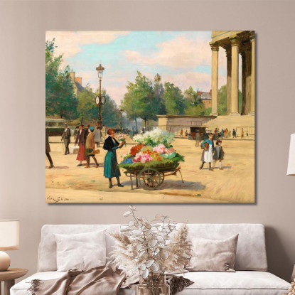 Venditrice Di Fiori Davanti Alla Chiesa Della Madeleine Parigi Victor Gabriel Gilbert vgg10 quadro stampato su tela
