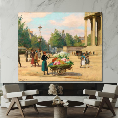 Venditrice Di Fiori Davanti Alla Chiesa Della Madeleine Parigi Victor Gabriel Gilbert vgg10 quadro stampato su tela