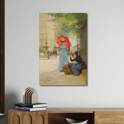 Giovane Donna Con L'Ombrello Che Acquista Fiori Victor Gabriel Gilbert vgg13 quadro stampato su tela