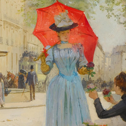 Giovane Donna Con L'Ombrello Che Acquista Fiori Victor Gabriel Gilbert vgg13 quadro stampato su tela