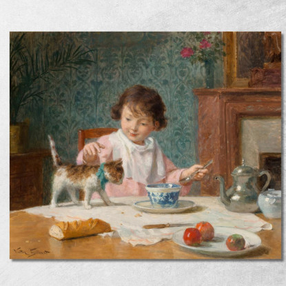 Giovane Ragazza Con Il Gatto Victor Gabriel Gilbert vgg14 quadro stampato su tela