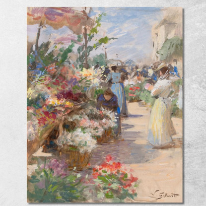 Il Mercato Dei Fiori Victor Gabriel Gilbert vgg34 quadro stampato su tela