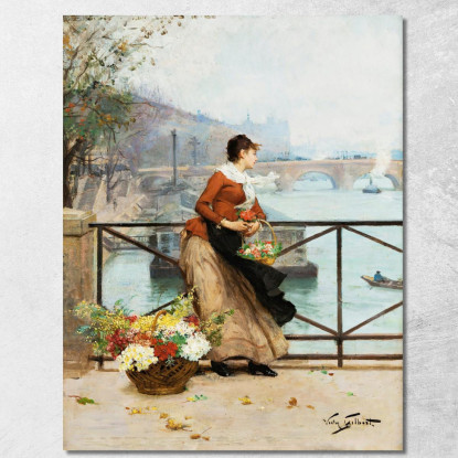 Il Venditore Di Fiori Sul Pont Des Arts Parigi Victor Gabriel Gilbert vgg36 quadro stampato su tela