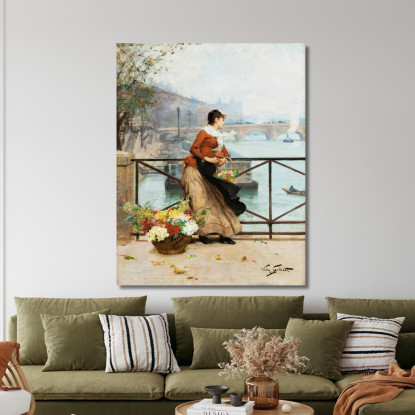 Il Venditore Di Fiori Sul Pont Des Arts Parigi Victor Gabriel Gilbert vgg36 quadro stampato su tela