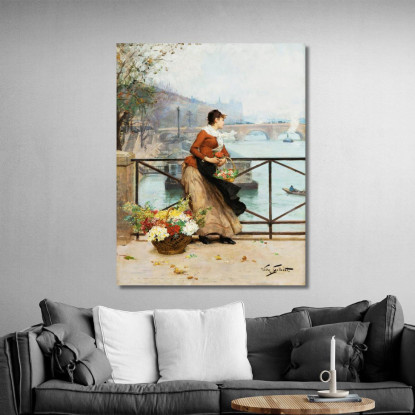 Il Venditore Di Fiori Sul Pont Des Arts Parigi Victor Gabriel Gilbert vgg36 quadro stampato su tela