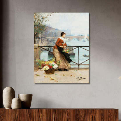 Il Venditore Di Fiori Sul Pont Des Arts Parigi Victor Gabriel Gilbert vgg36 quadro stampato su tela